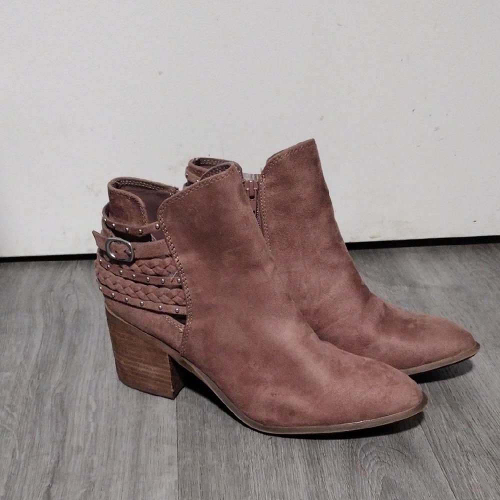 Ash Taupe Suede Braided Strap Ankle Booties